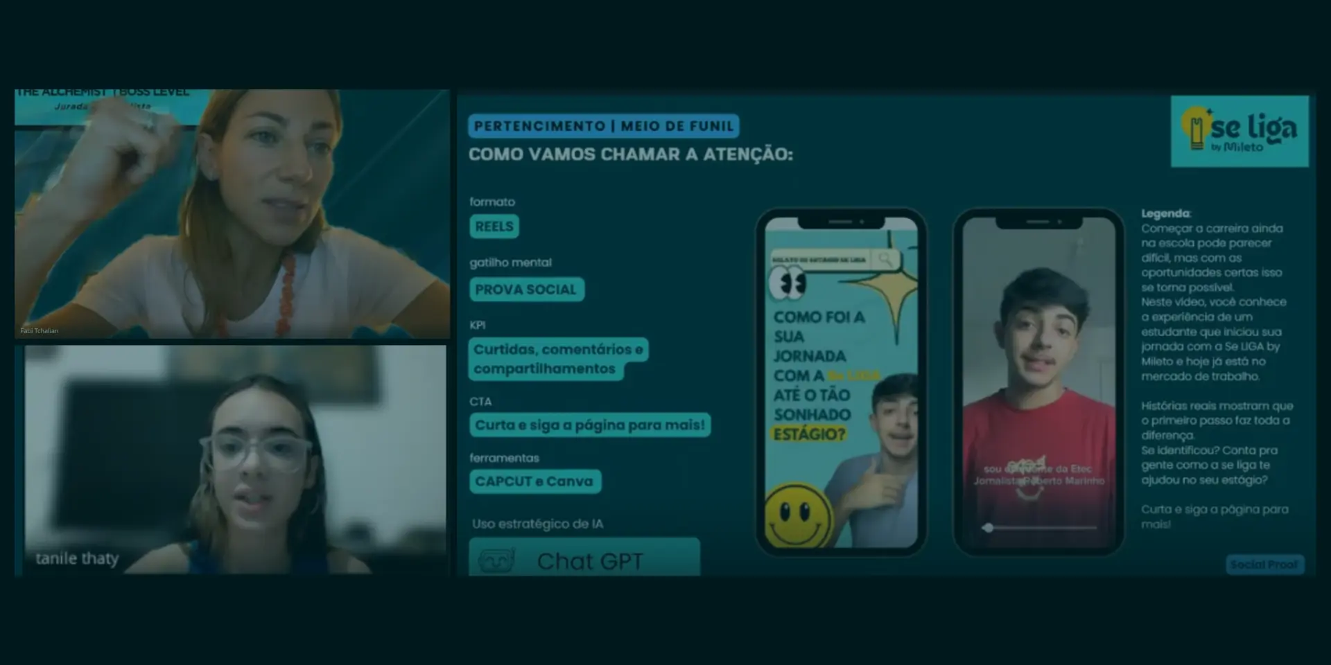 Sessão online do Game On com mentora e estudantes avaliando um projeto